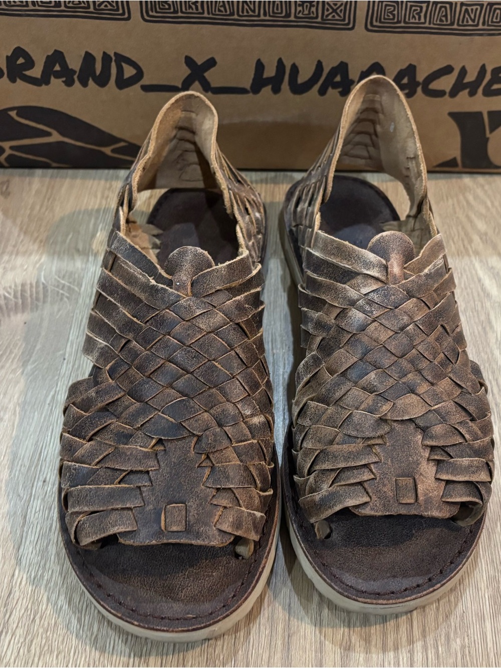 Brand X Woven Leather Huarache Sandals - Brown